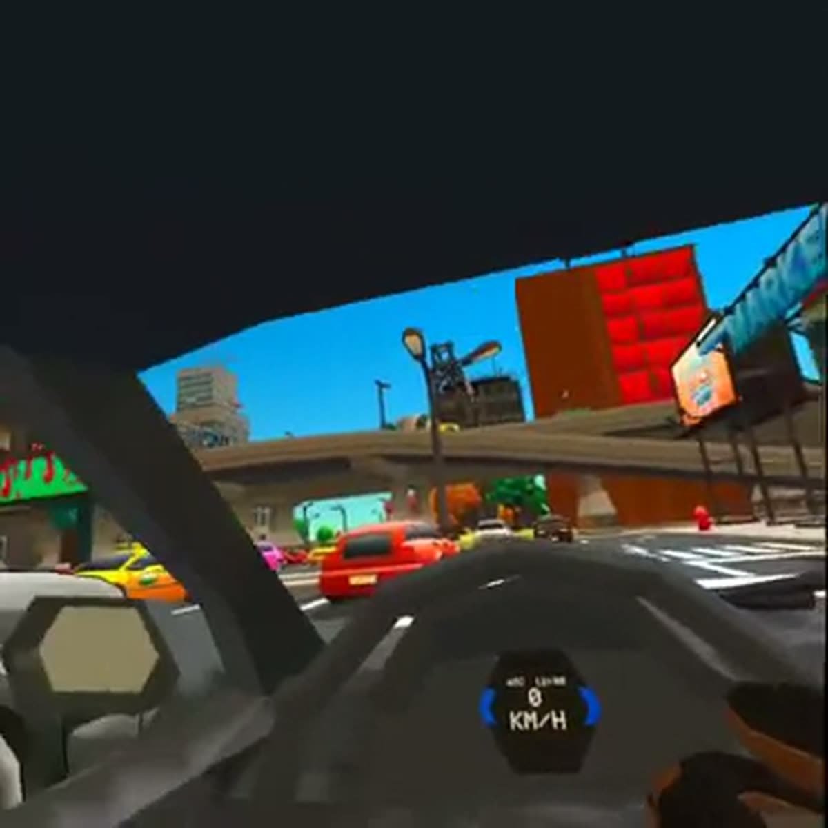 Capture from the Police Assistant AI VR training simulation, seen from inside a patrol vehicle.
