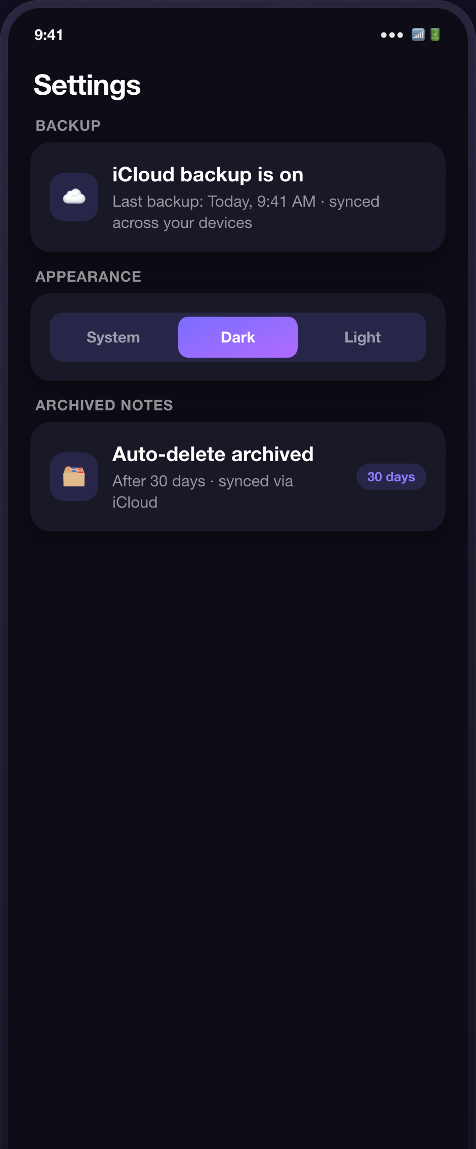 iCloud backup settings