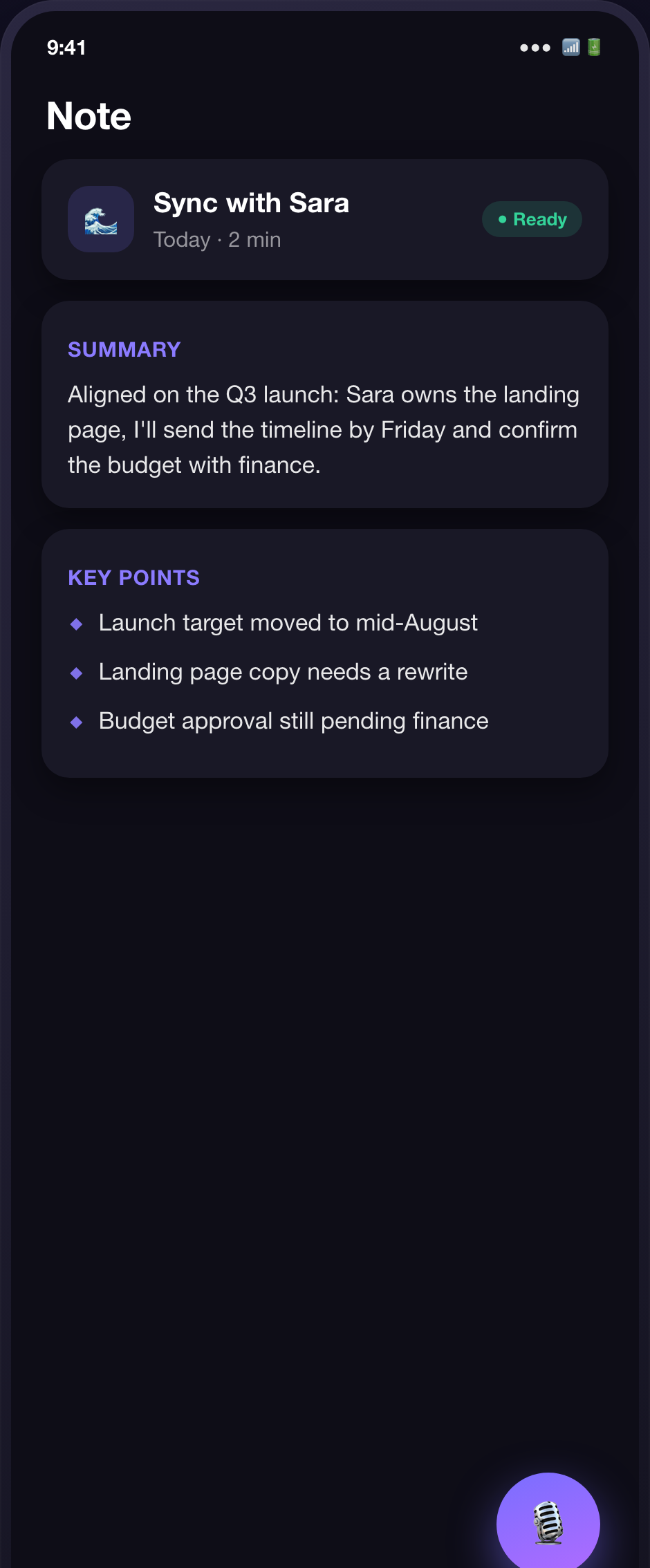 AI summary of a note